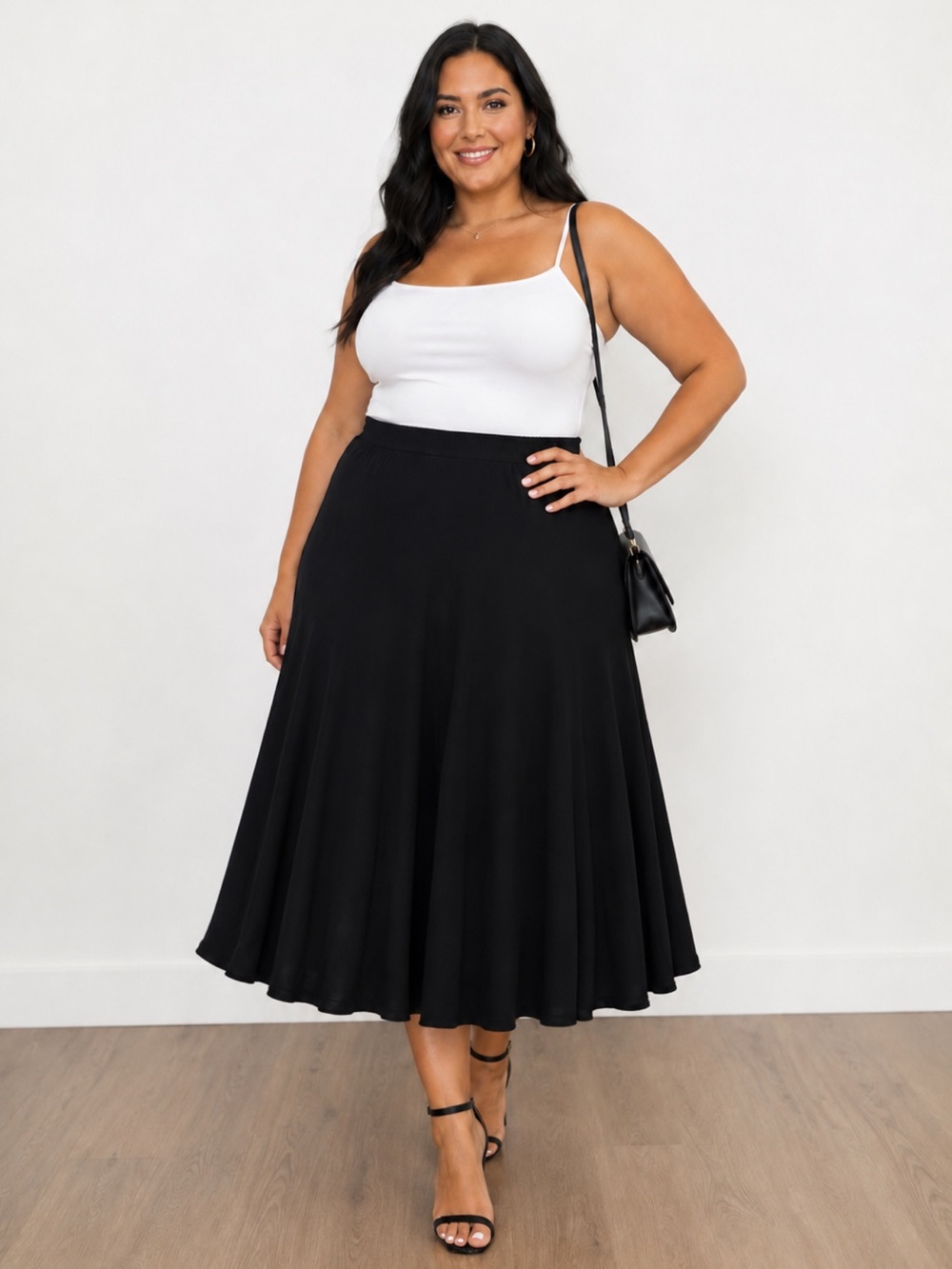 Relativity Black A Line Midi Skirt Flowy Stretch Elastic Waist Plus - Size XL